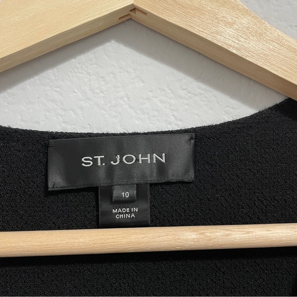 St. John Coatigan 100% Wool Black Knit Cardigan Jacket Long Line Womens 10 - Picture 10 of 13